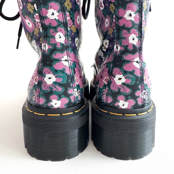 Dr. Martens Sinclair Black Leather Vintage Floral Zip Lace Up Platform Boots - Picture 6 of 10
